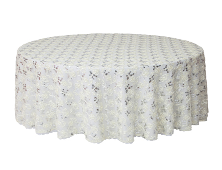 Customized Size Premium Round Silver Sequin Ribbon Embroidery Table Cloth