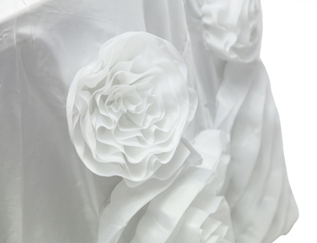 Customized Size White Color Rosette Flower Taffeta Table Cloth
