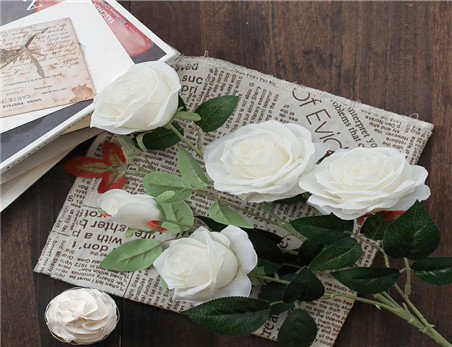 White Silk Long Stem Roses Artificial Flower for Home and Wedding Party Decoration